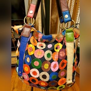 Multicolor/Multipattern genuine leather/denim bag